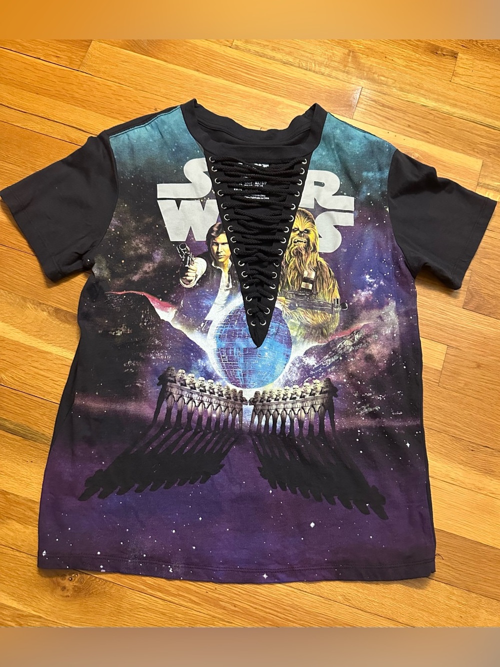 Star Wars Lace Up Graphic Tee Womens Small Galaxy Y2K Festival Shirt